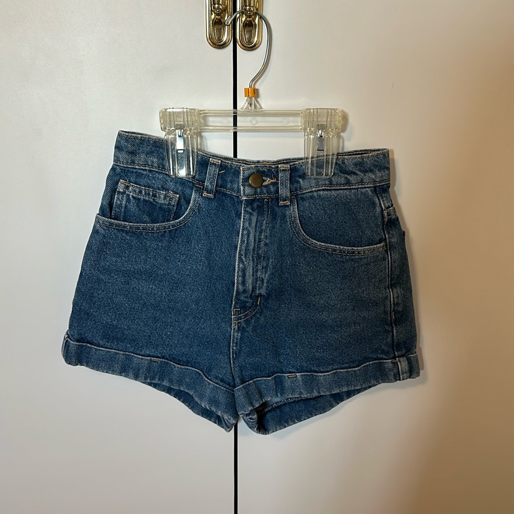 American apparel denim high waisted mom shorts